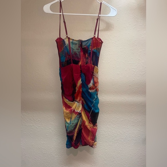 Sky to moon red colorful mesh spaghetti strap corset mini dress - Picture 2 of 4